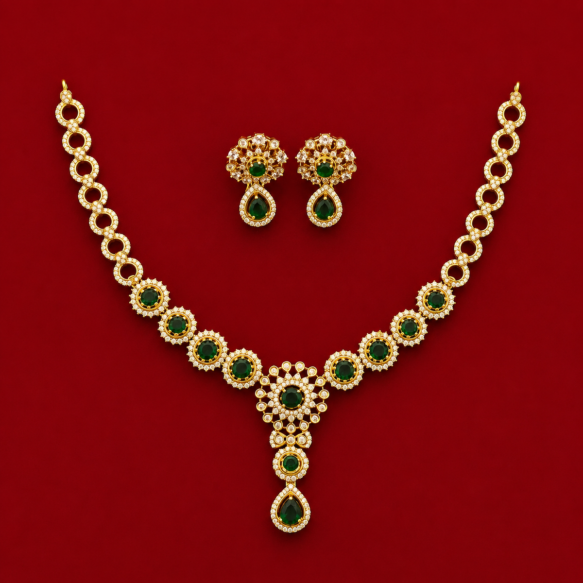 Emerald Green CZ Necklace Set