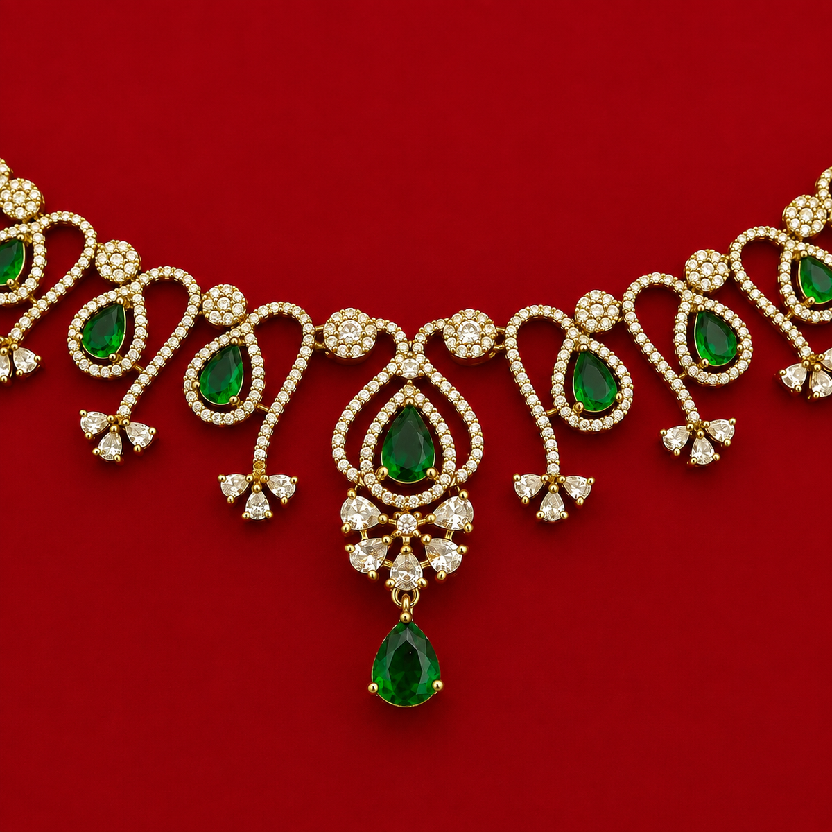 Emerald Leaf CZ Necklace Set