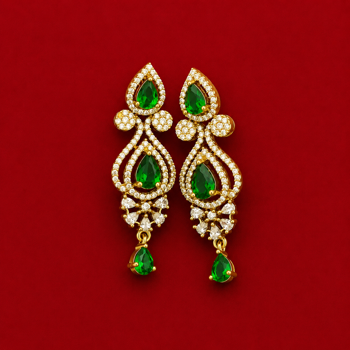 Emerald Leaf CZ Necklace Set