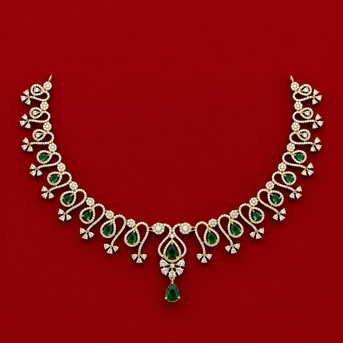 Emerald Leaf CZ Necklace Set