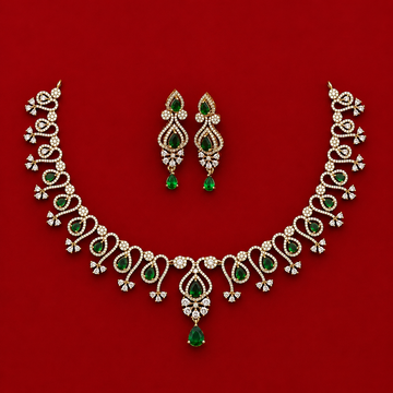 Emerald Leaf CZ Necklace Set