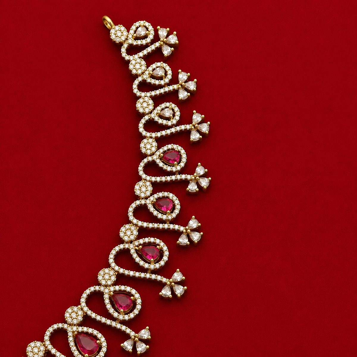 Ruby Teardrop CZ Necklace Set