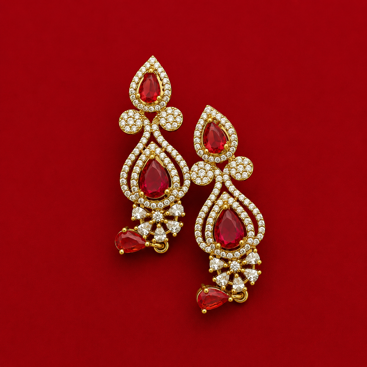 Ruby Teardrop CZ Necklace Set