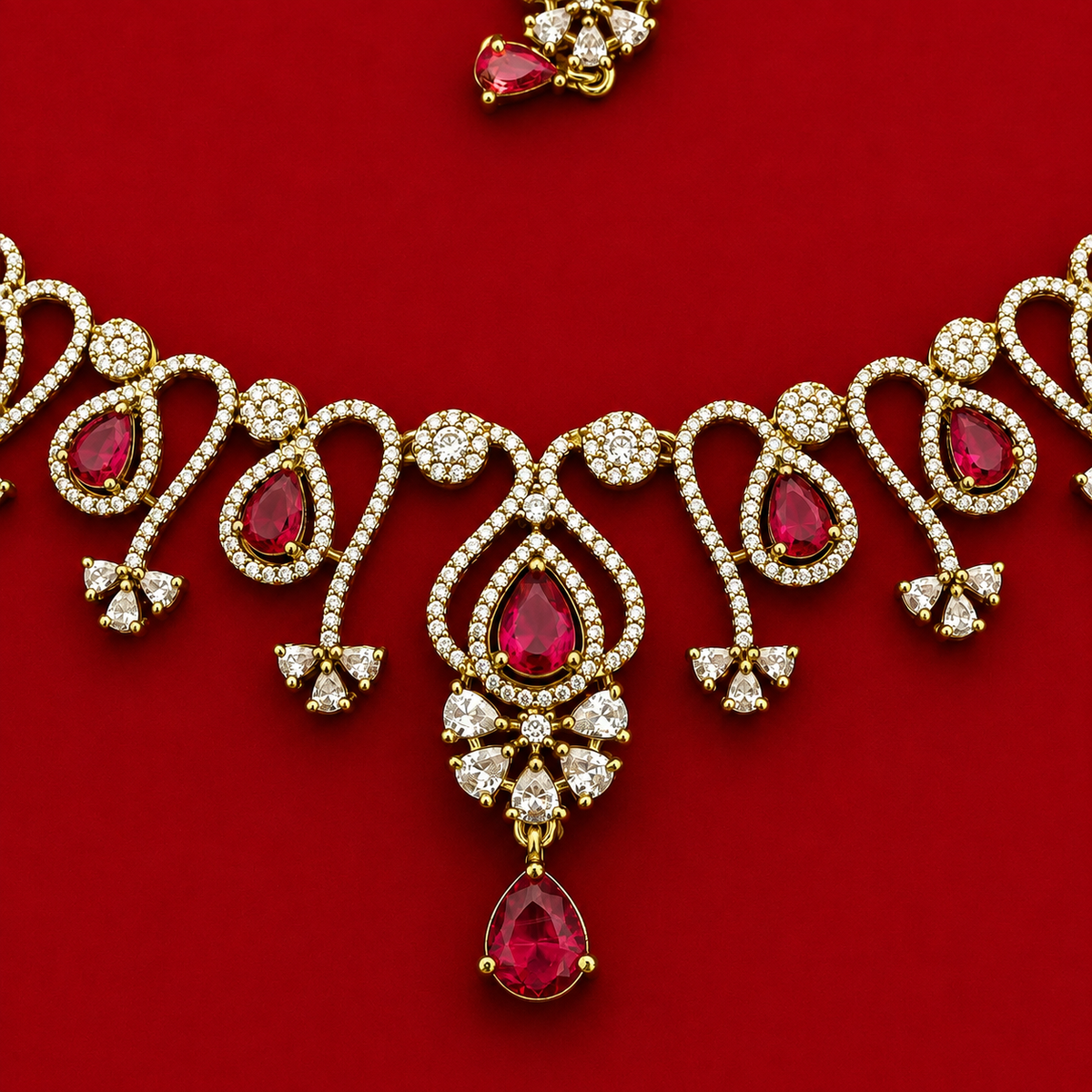 Ruby Teardrop CZ Necklace Set