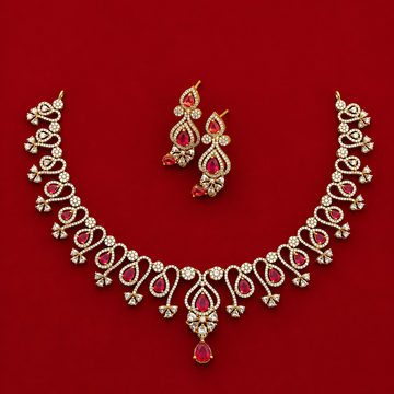Ruby Teardrop CZ Necklace Set