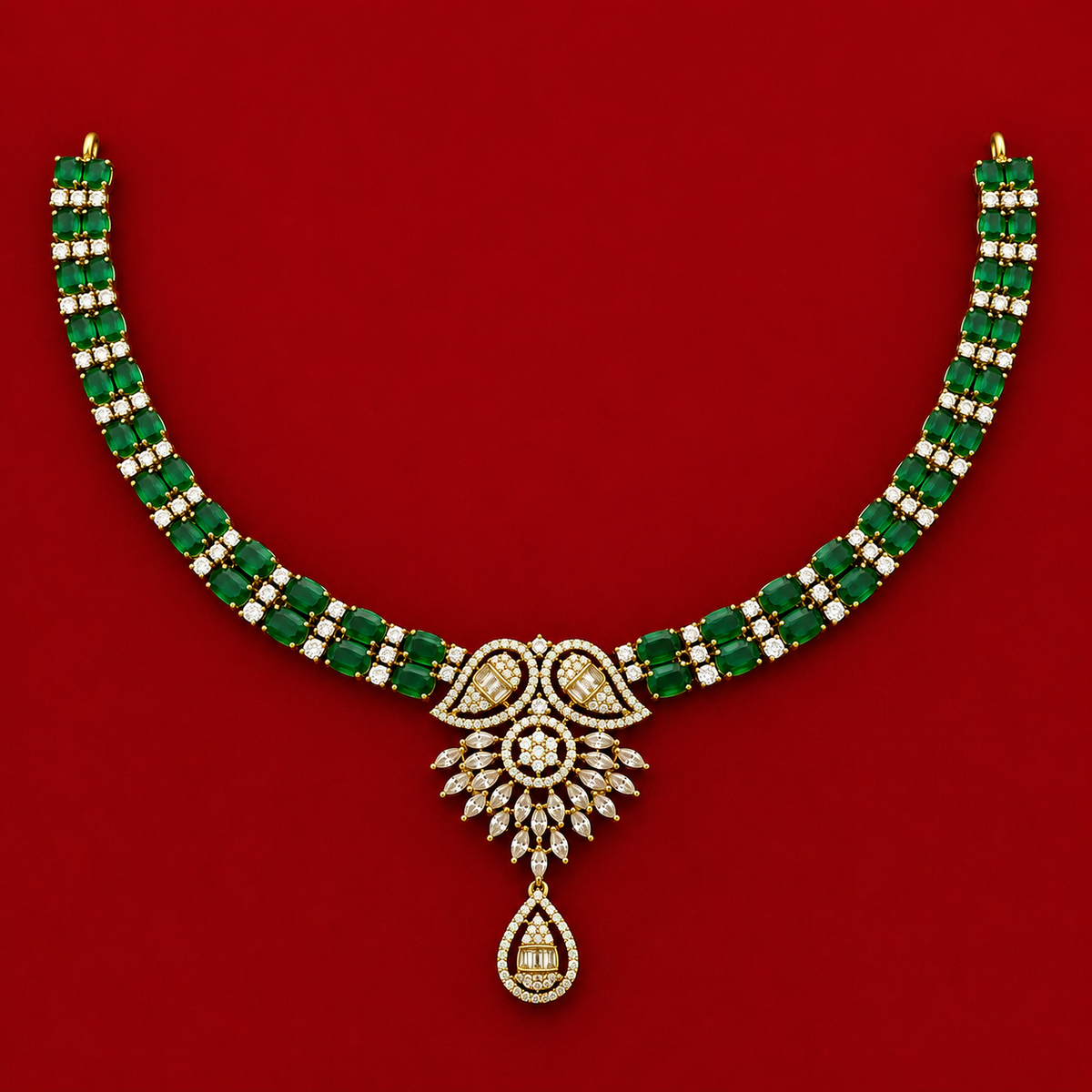 Emerald Floral Designer Necklace Set