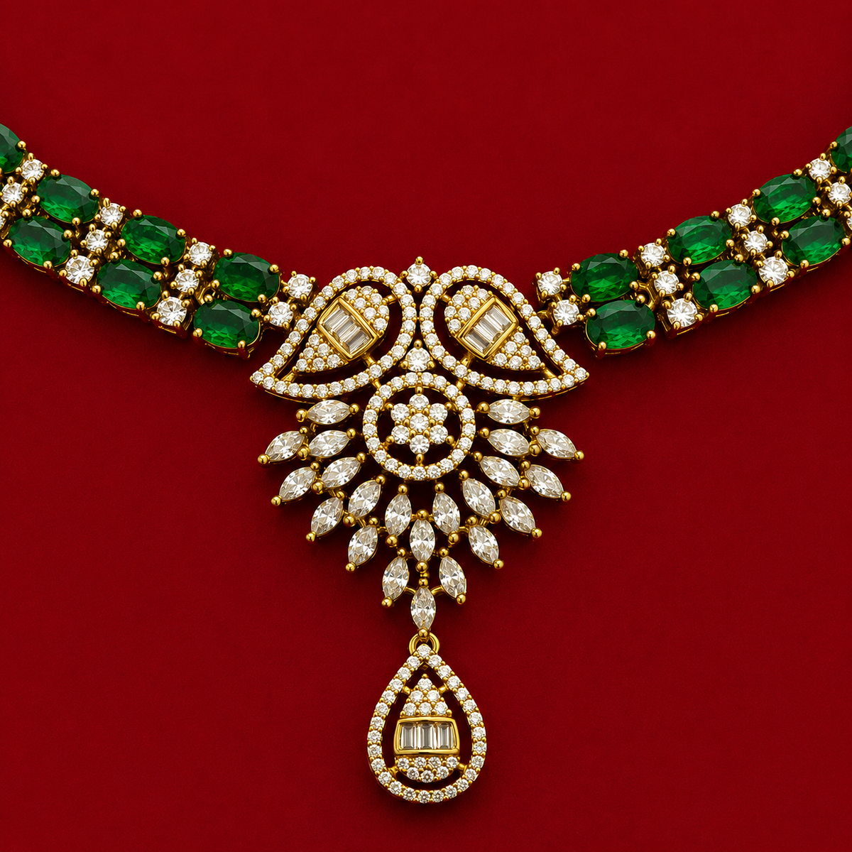 Emerald Floral Designer Necklace Set