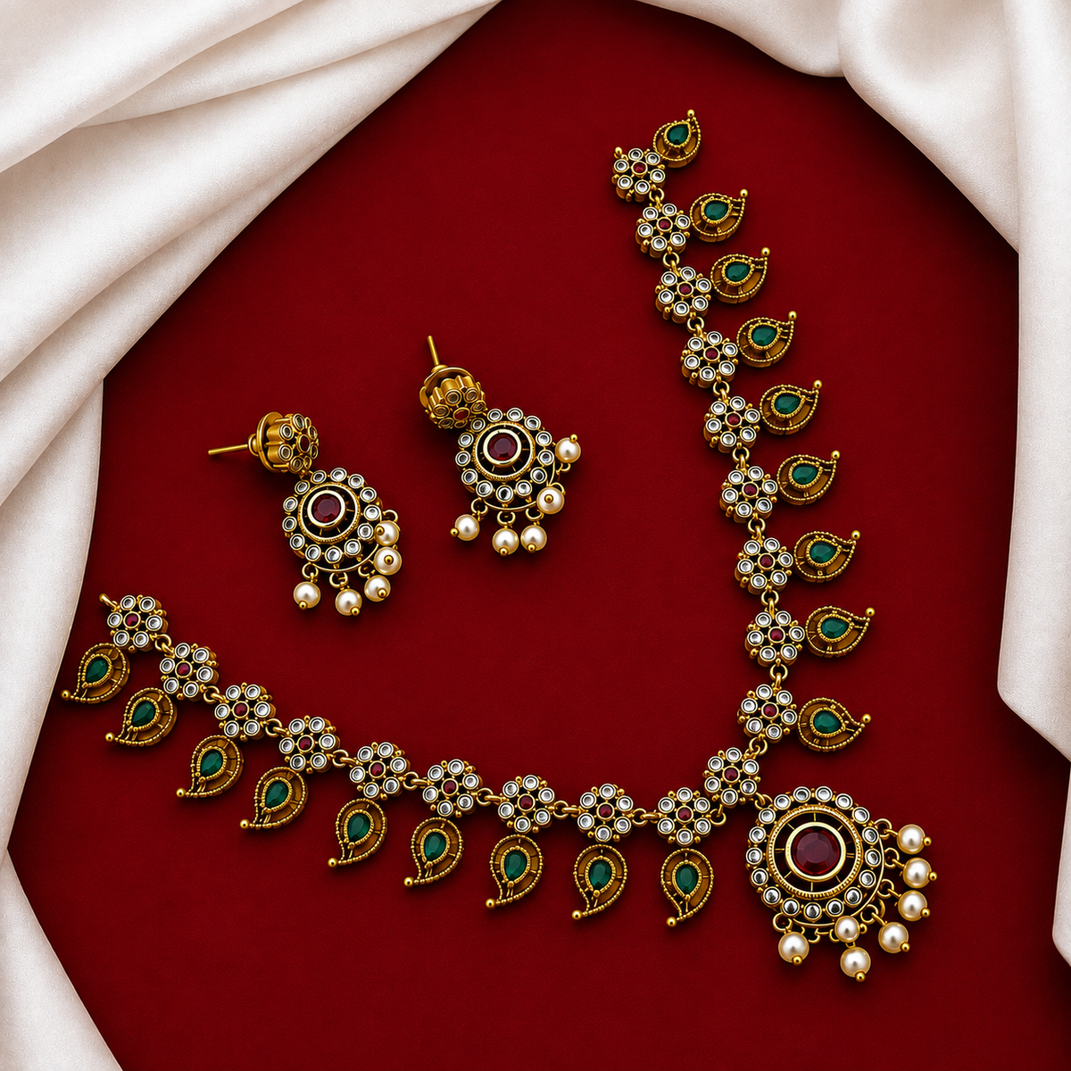 Green Stone Pearl Necklace
