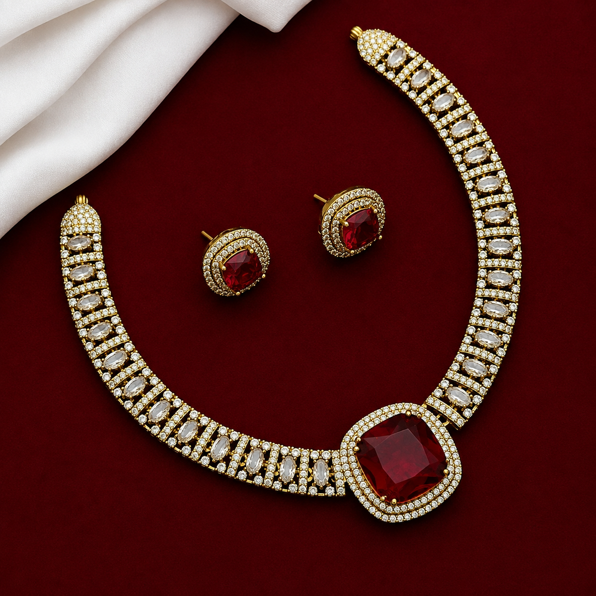 Ruby Red CZ Necklace Set