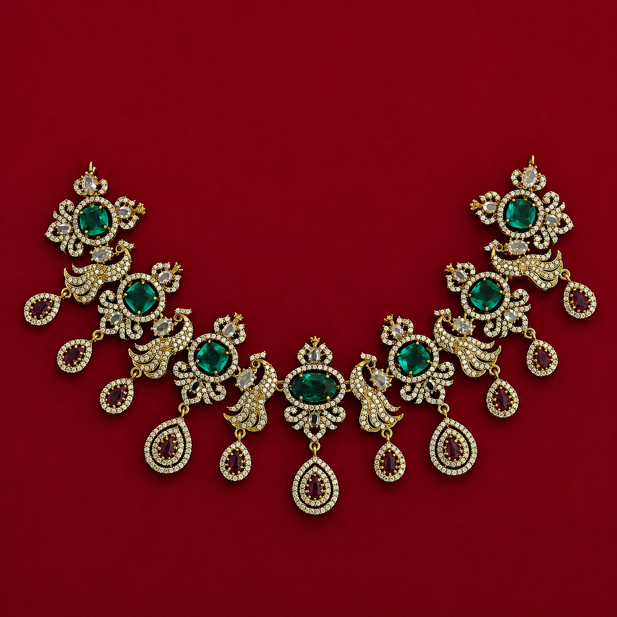 Emerald Peacock CZ Necklace Set