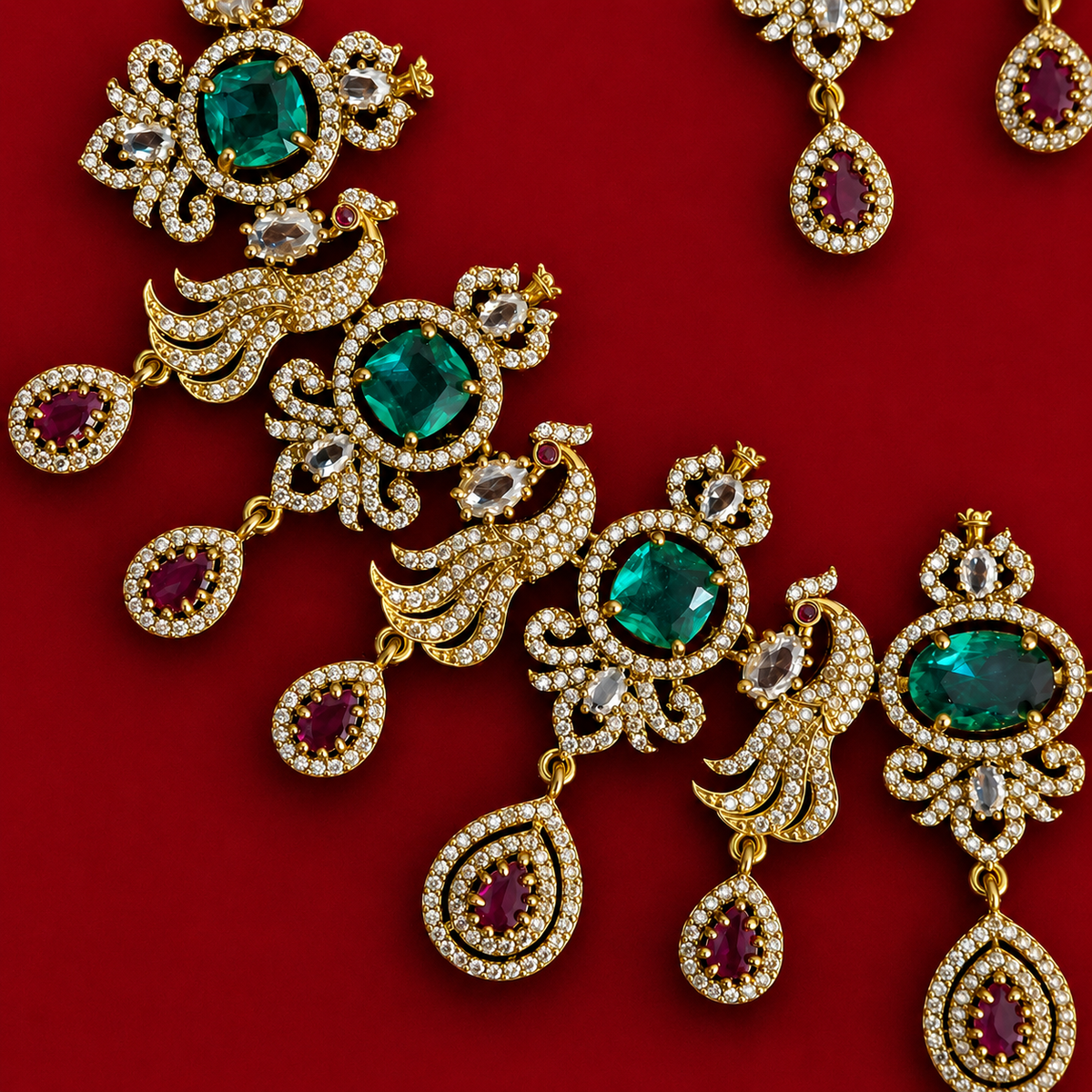 Emerald Peacock CZ Necklace Set