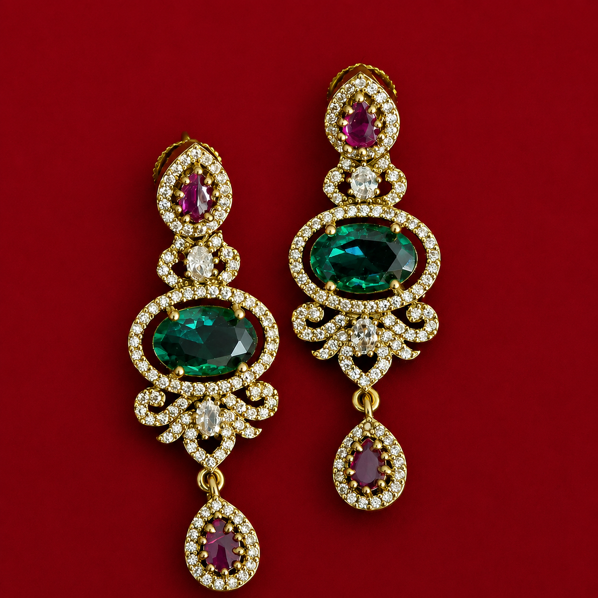Emerald Peacock CZ Necklace Set