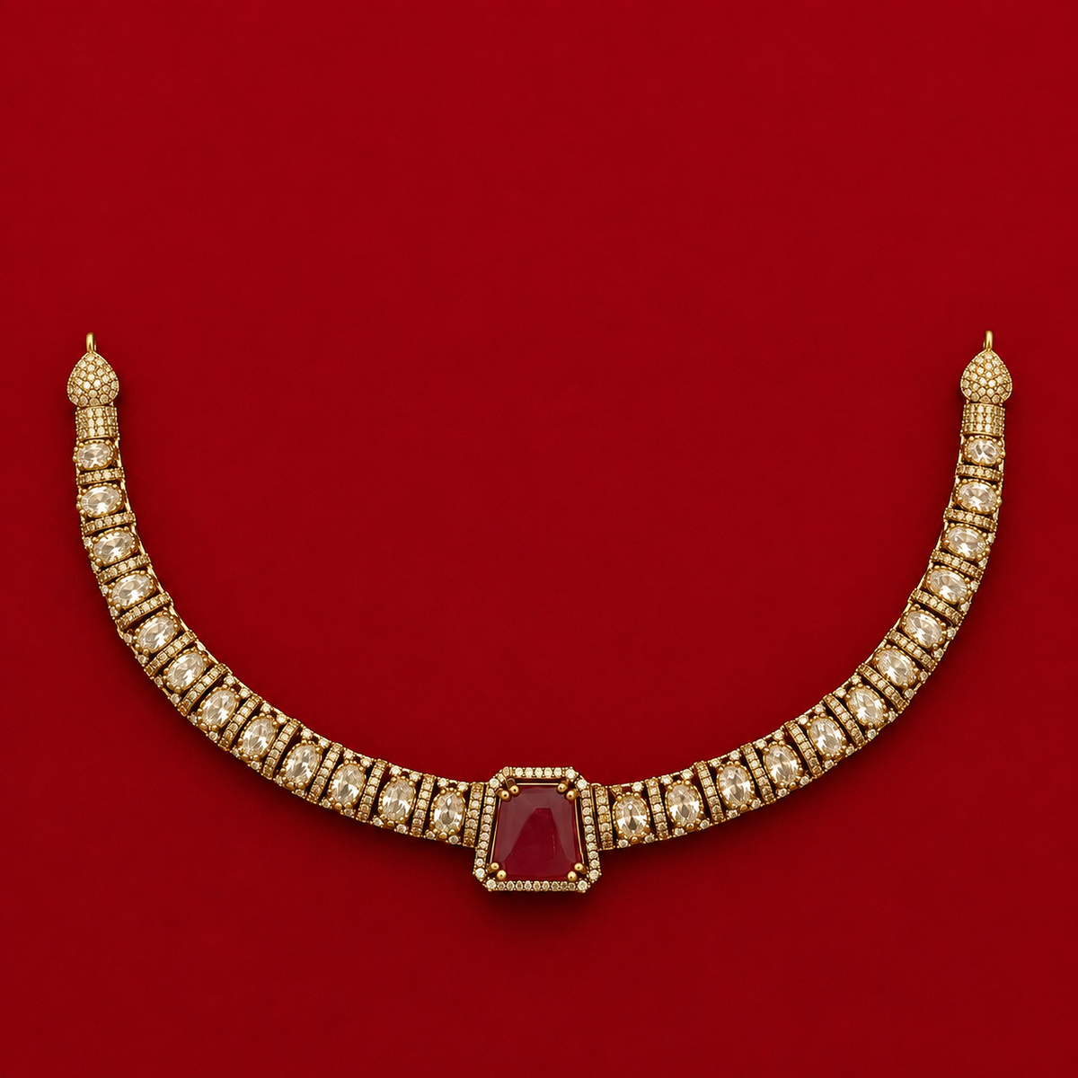 Ruby Red CZ Choker Necklace Set