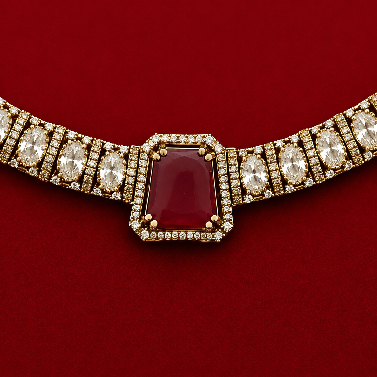 Ruby Red CZ Choker Necklace Set