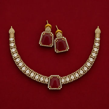 Ruby Red CZ Choker Necklace Set