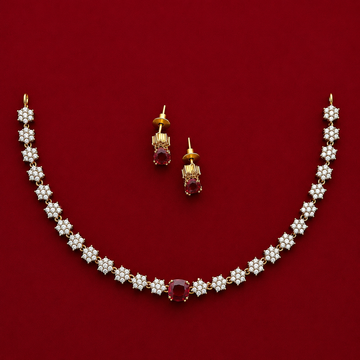 Ruby CZ Floral Necklace Set