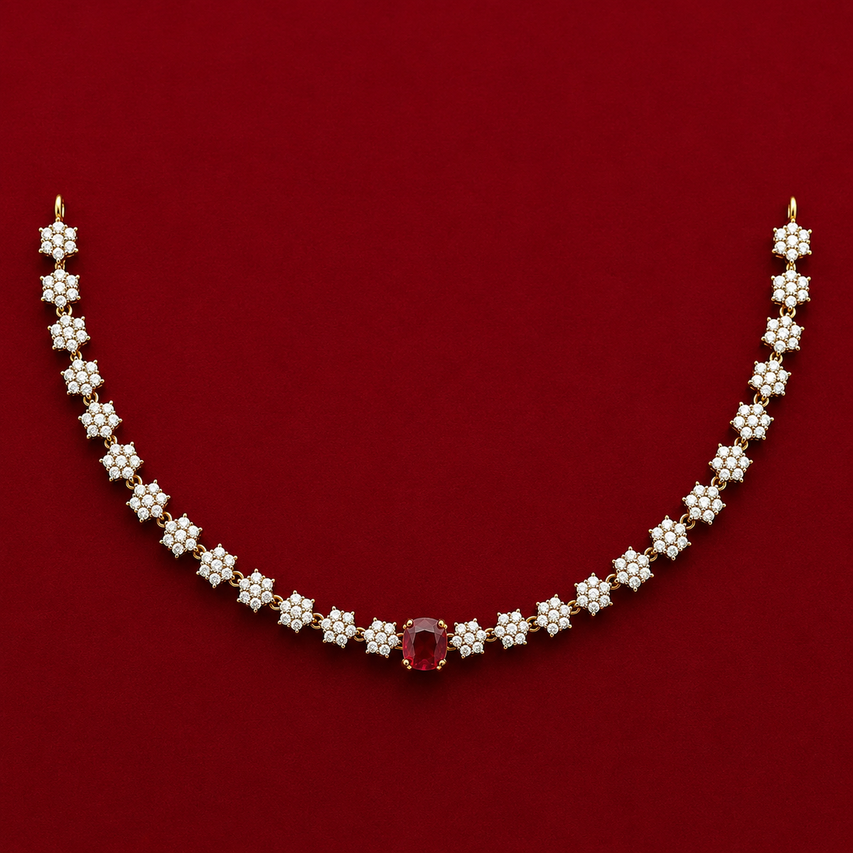 Ruby CZ Floral Necklace Set