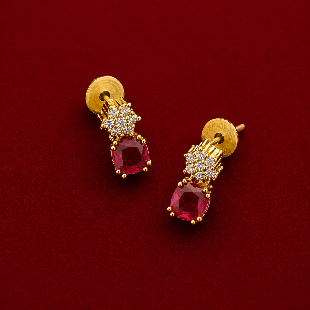 Ruby CZ Floral Necklace Set