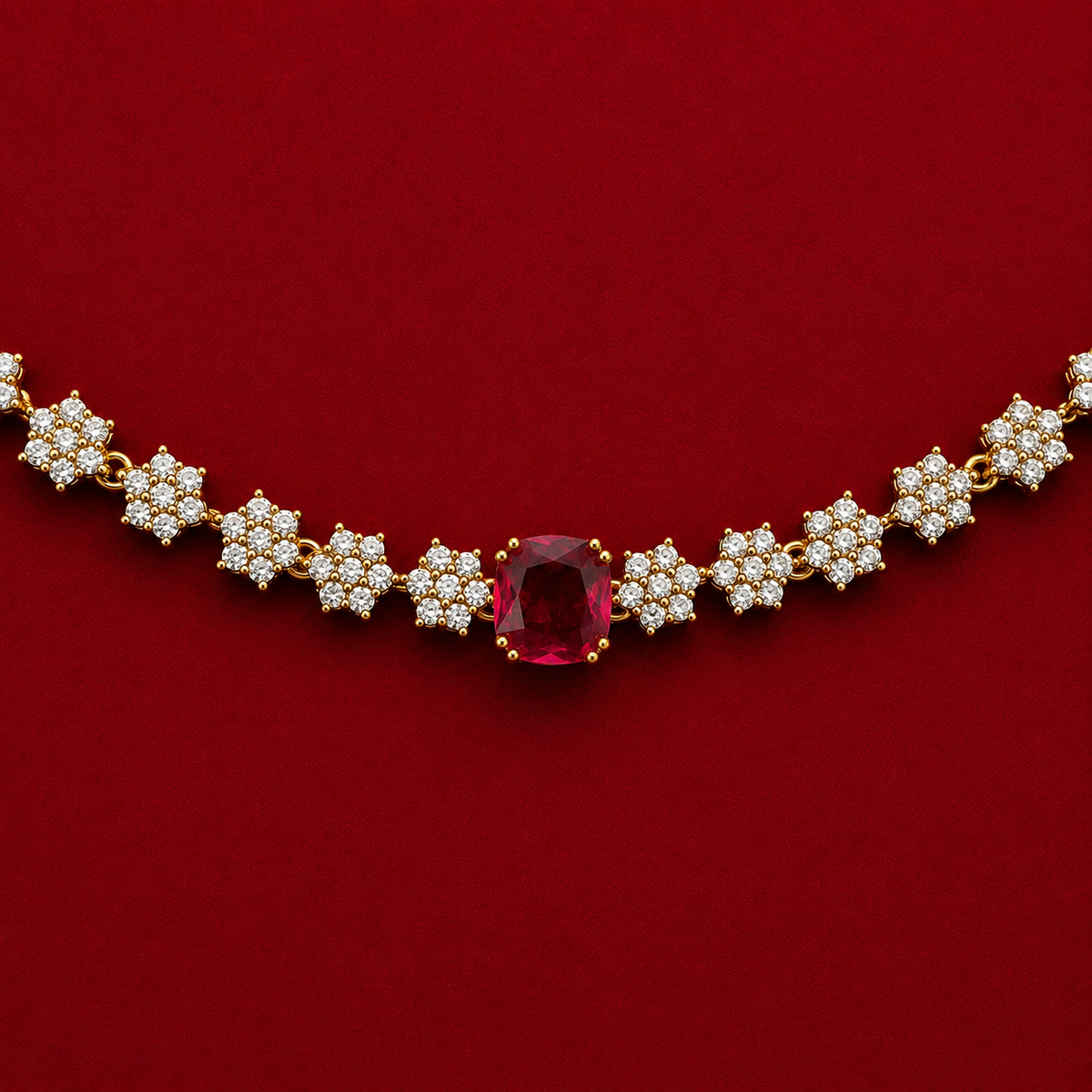 Ruby CZ Floral Necklace Set