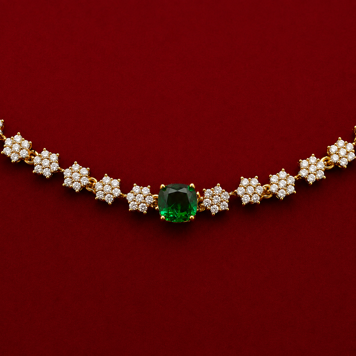 Emerald CZ Floral Necklace Set