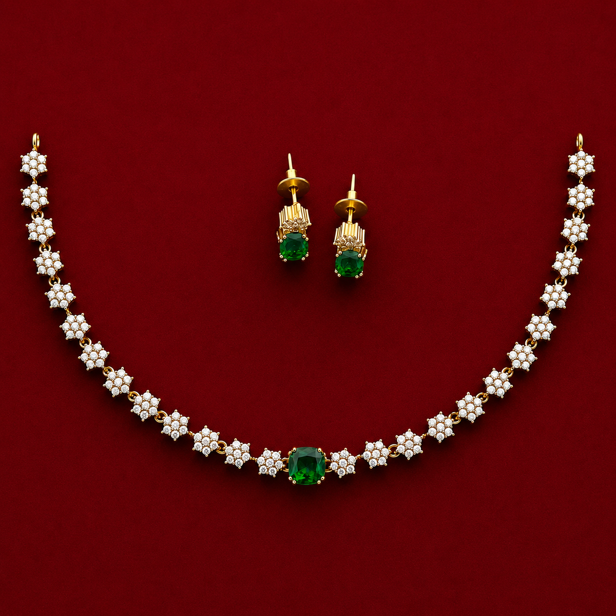 Emerald CZ Floral Necklace Set