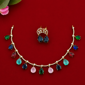 Rainbow Dewdrop CZ Necklace Set