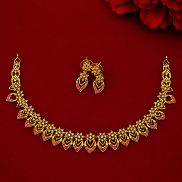 Ruby CZ Floral Leaf Necklace Set