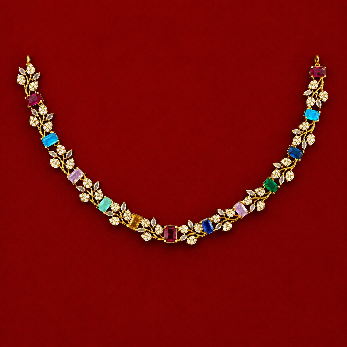 Rainbow Blossom CZ Necklace Set
