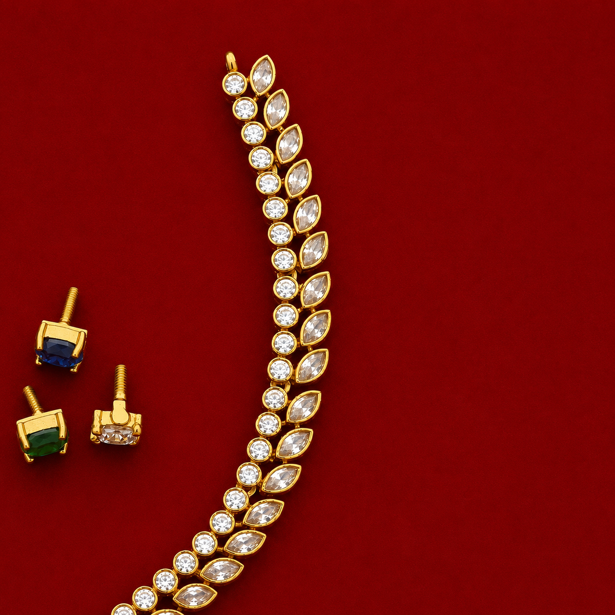 Ruby Triangle CZ Necklace Set