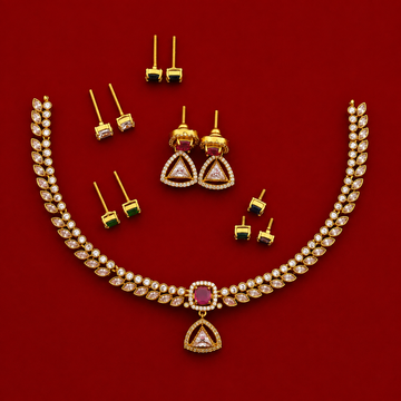 Ruby Triangle CZ Necklace Set