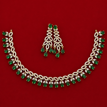 Emerald Leaf CZ Necklace Set