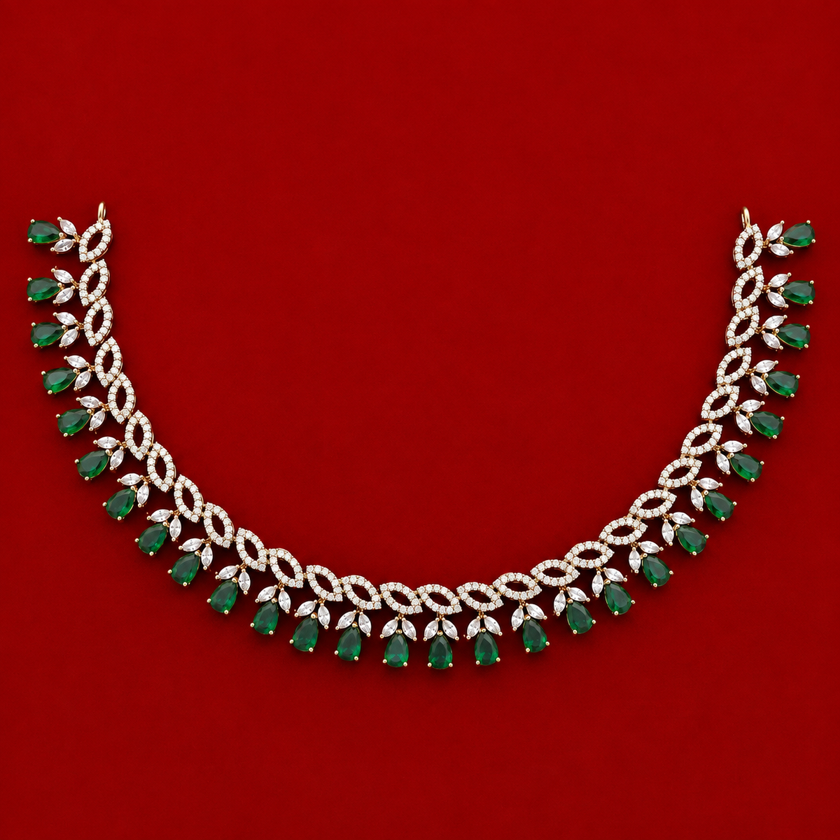 Emerald Leaf CZ Necklace Set