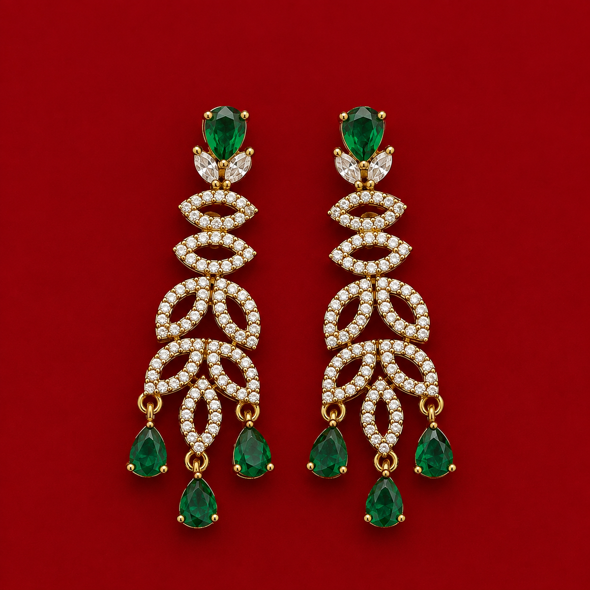 Emerald Leaf CZ Necklace Set