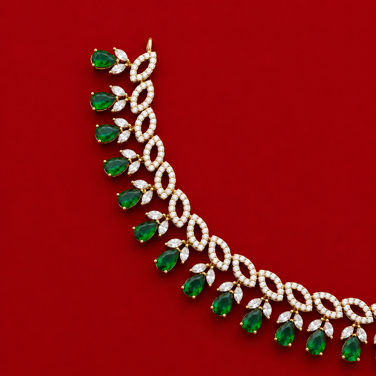 Emerald Leaf CZ Necklace Set