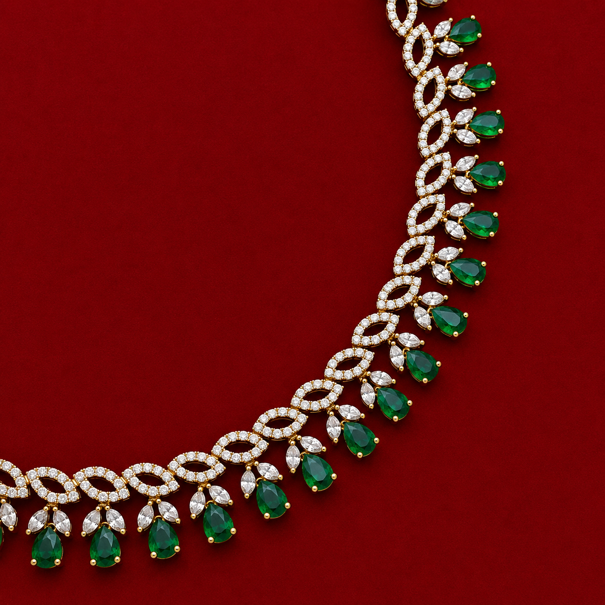 Emerald Leaf CZ Necklace Set