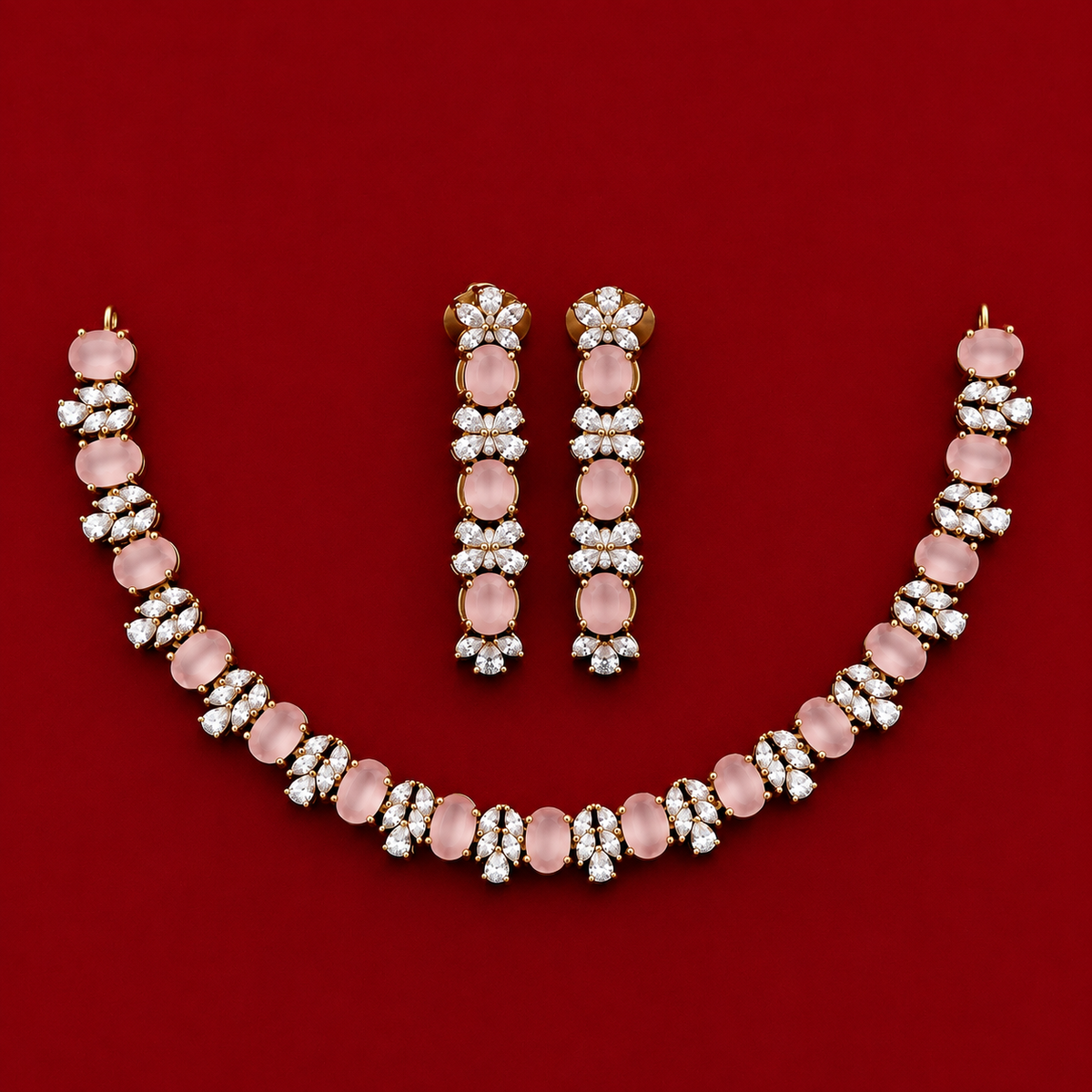 Pink Stone CZ Necklace Set