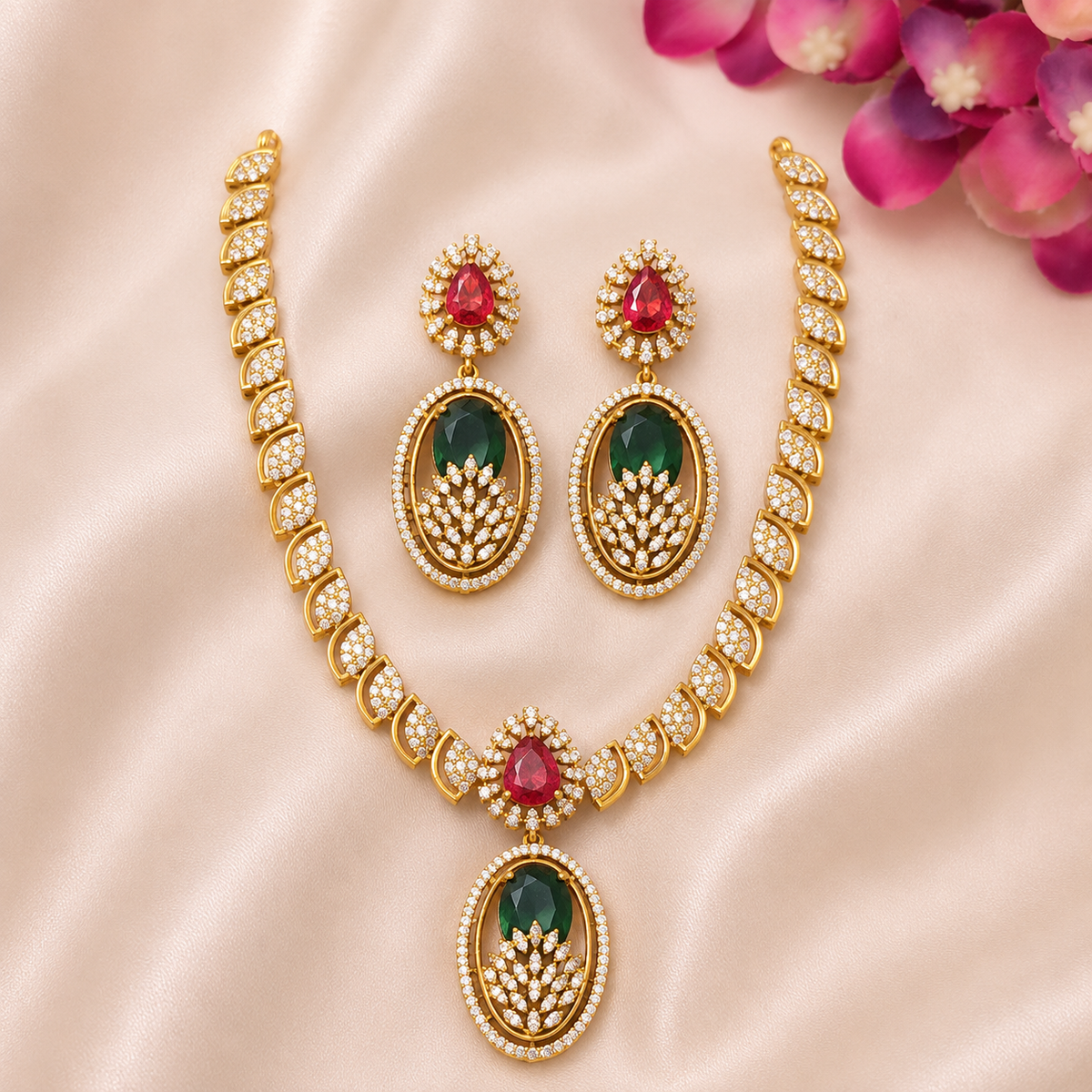 Ruby Emerald Leaf Cascade Set