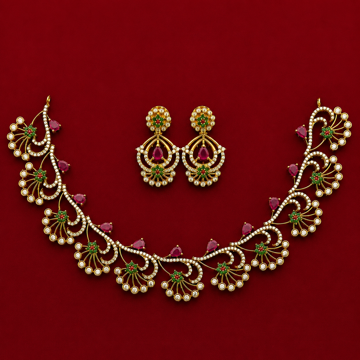 Peacock CZ Designer Necklace Set