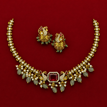Peacock Kundan Ruby CZ Choker Set
