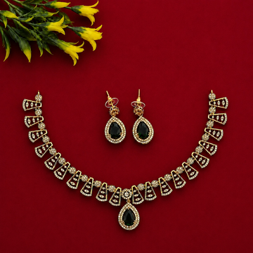 Green Teardrop CZ Necklace Set