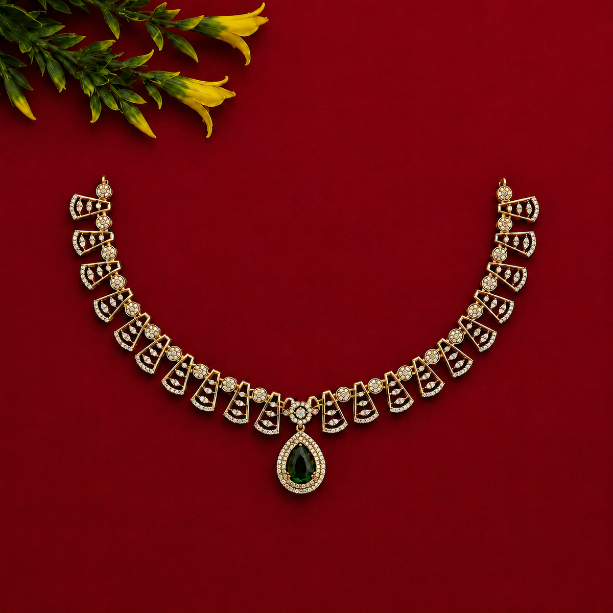 Green Teardrop CZ Necklace Set