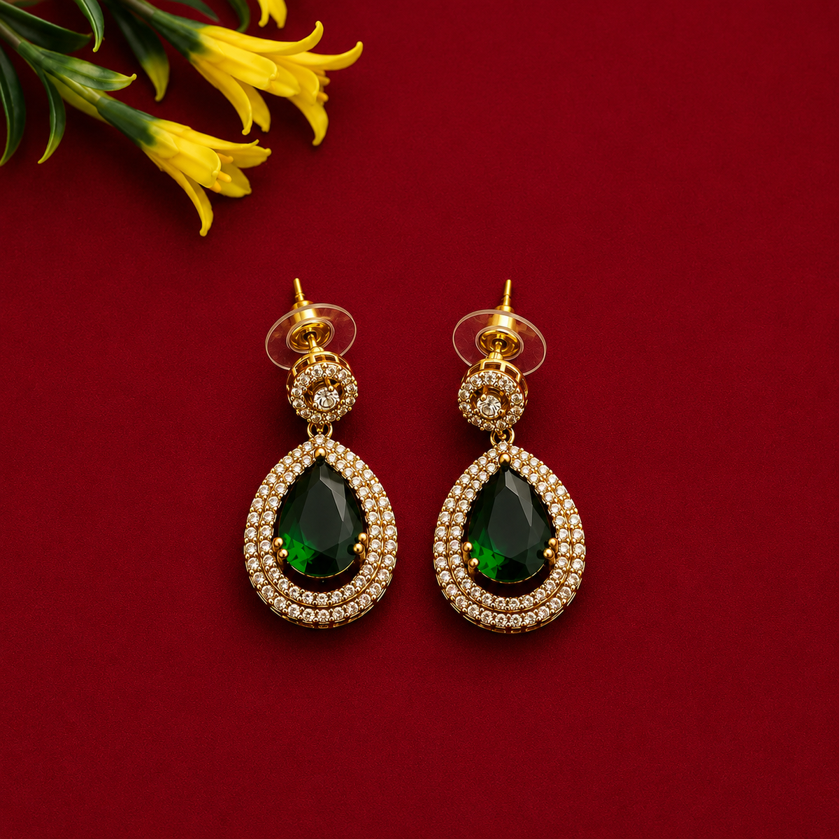 Green Teardrop CZ Necklace Set