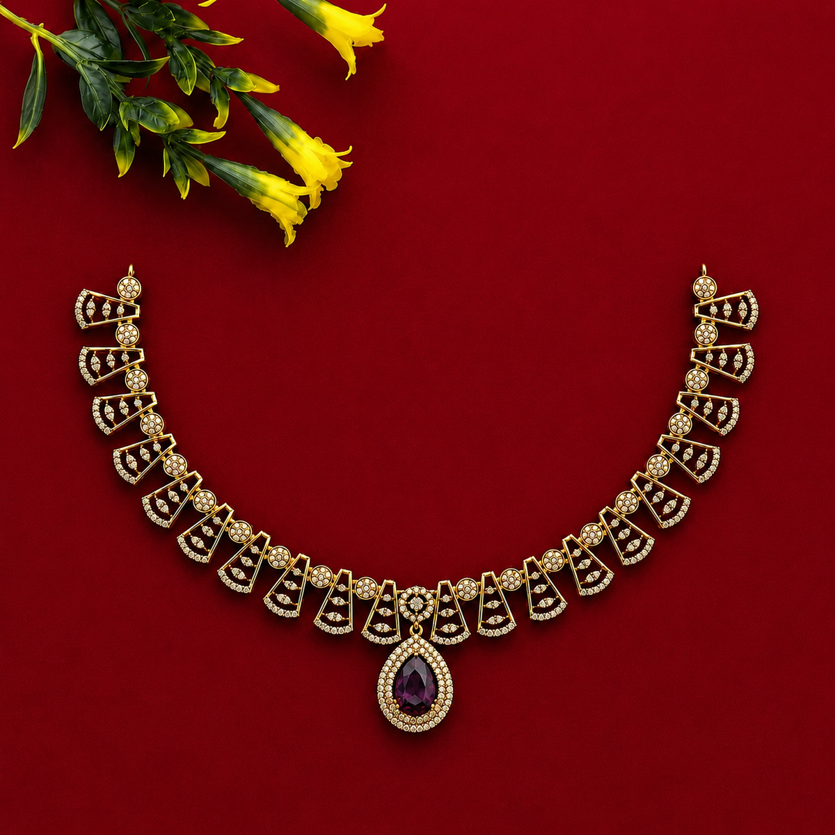 Purple Teardrop CZ Necklace Set
