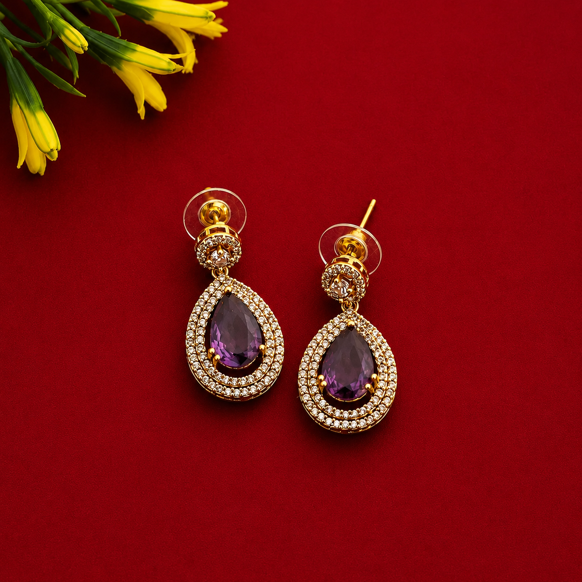 Purple Teardrop CZ Necklace Set