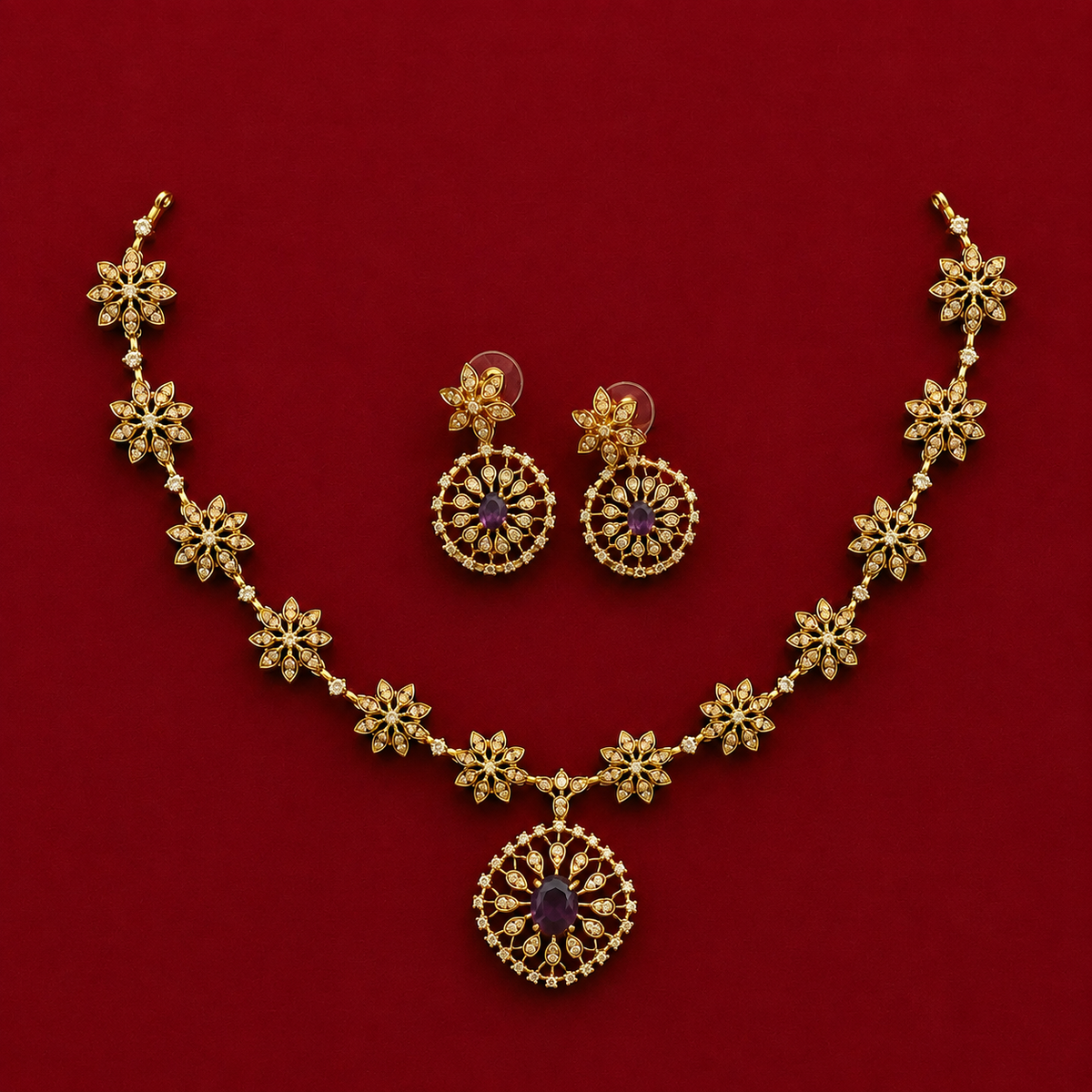 Elegant Floral CZ Necklace Set
