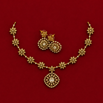 Floral CZ Crystal Pendant Necklace Set
