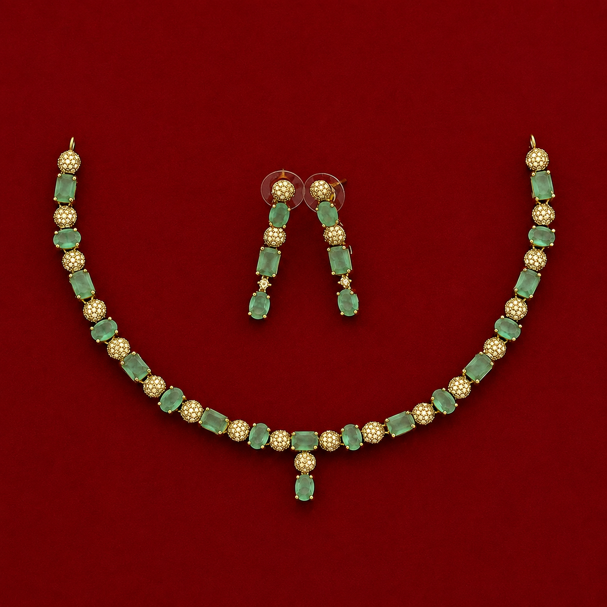 Elegant Aqua Green CZ Necklace Set