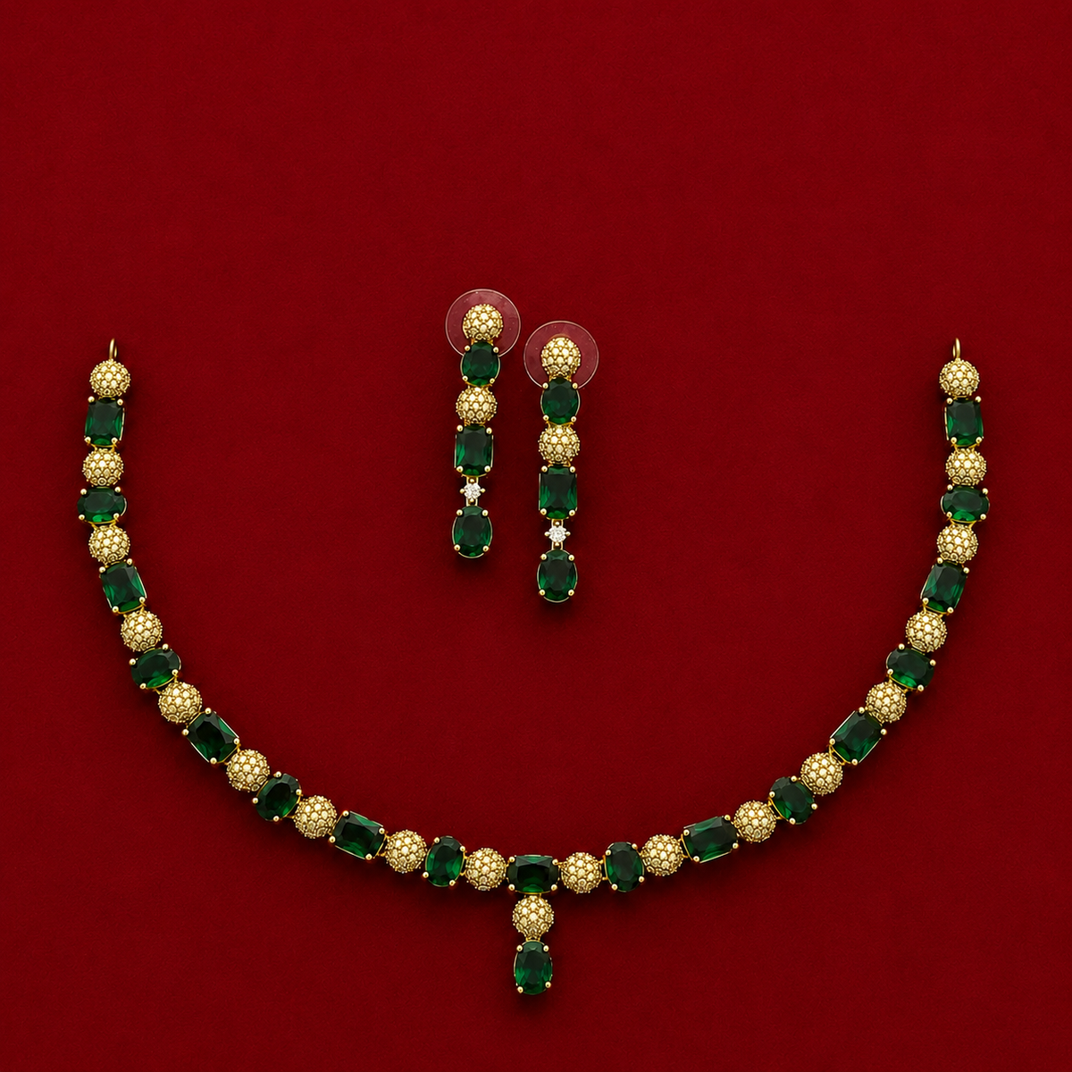 Elegant Emerald Green CZ Necklace Set