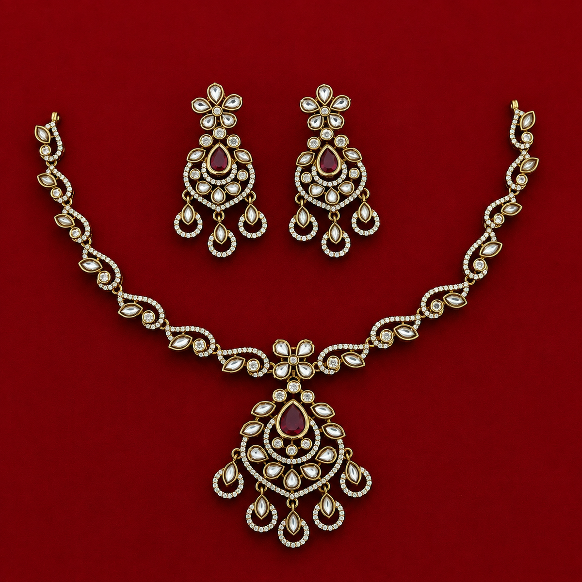 Ruby Kundan Chandbali Set
