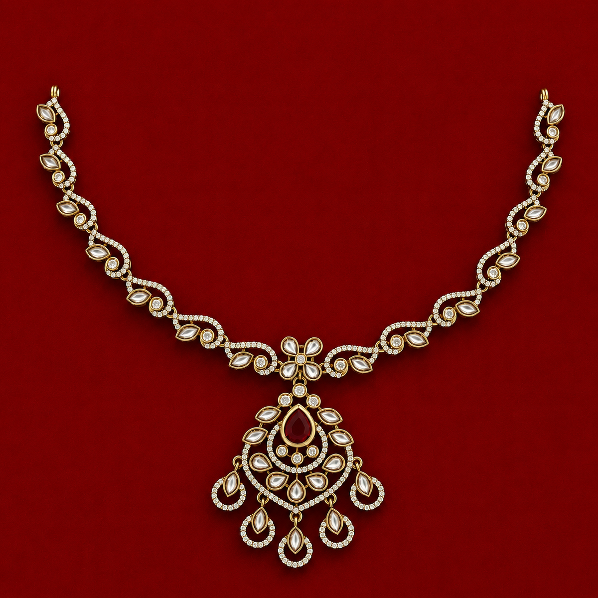 Ruby Kundan Chandbali Set